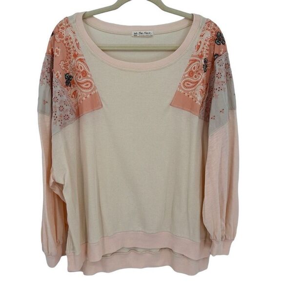Free People We The Free Feelin It Pink Slouchy Patchwork Long Sleeve Top Medium - Picture 1 of 11